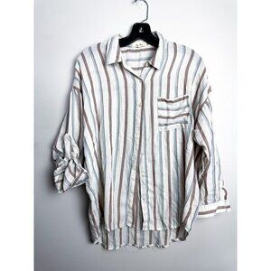 Love Notes Cream Multicolor Striped Button down Blouse Womens Large
